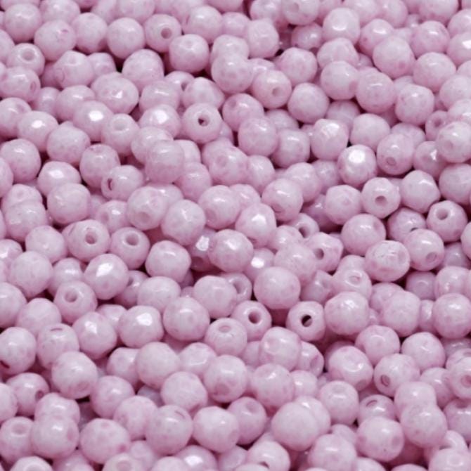 3mm Fire Polish Chalk White Fuchsia Pink, Czech glass faceted round, 03000-34306