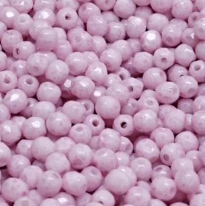 3mm Fire Polish Chalk White Fuchsia Pink, Czech glass faceted round, 03000-34306