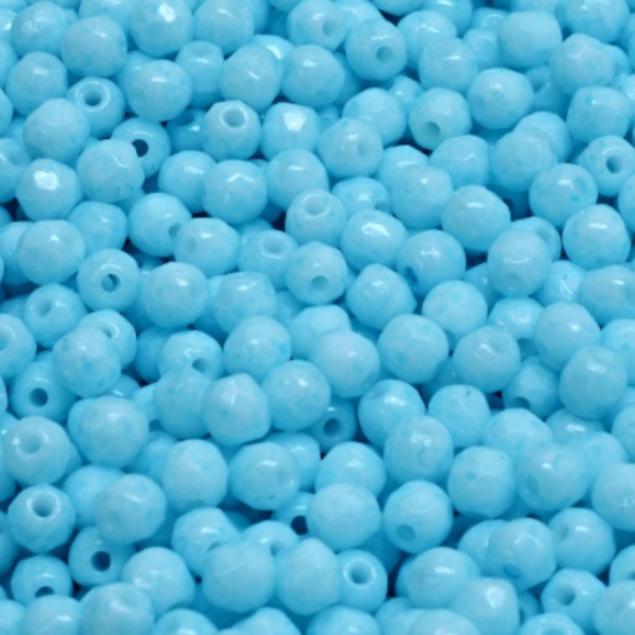 3mm Fire Polish Chalk White Lt Aqua Blue, Czech glass faceted, 03000-34308