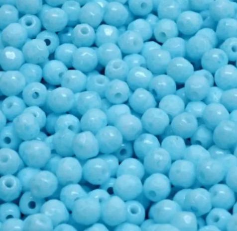 3mm Fire Polish Chalk White Lt Aqua Blue, Czech glass faceted, 03000-34308