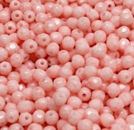 3mm Fire Polish Chalk White Light Pink, Czech glass faceted round, 03000-34304