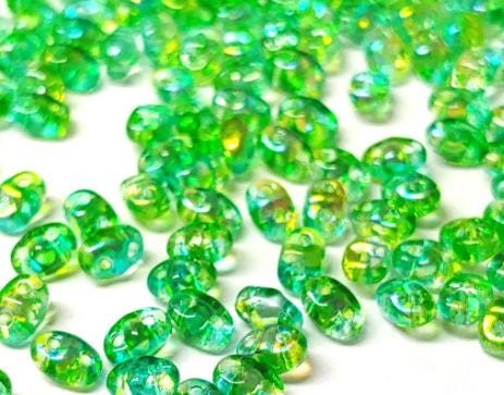 MiniDuo Summer Rainbow Green, 2-Hole 2x4MM Czech Glass, 00030-48110-8 Grams