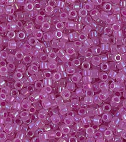 DB1744 11/0 Fuchsia Lined Opal AB Miyuki Delica