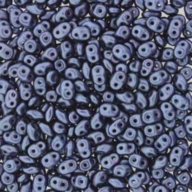 SuperDuo Pastel Montana Blue, Czech Glass 2-hole bead 2.5x5mm-25042, 10 grams