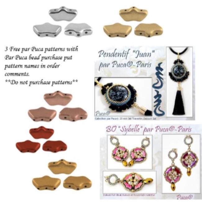 Delos Par Puca ®-Paris® Copper Gold Matte, 3 Hole Czech Glass 6 x 11mm, 00030-01780-25 Beads
