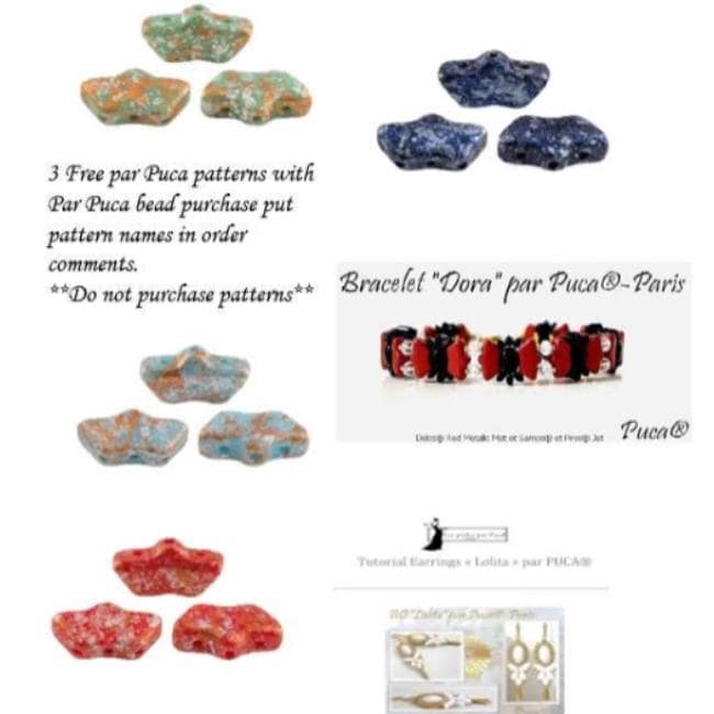 Delos Par Puca ®-Paris® Opaque Tweedy, Aqua, Coral Red or Green Turquoise, 3-Hole Czech Glass 6 x 11mm, 25 Beads