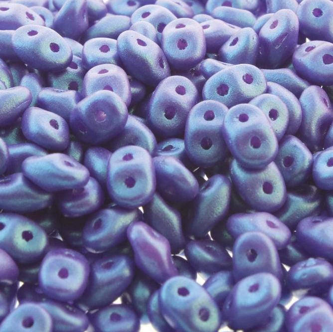 SuperDuo Tropical Blue Grape, Czech Glass 2-hole bead 2.5x5mm-24510, 10 grams