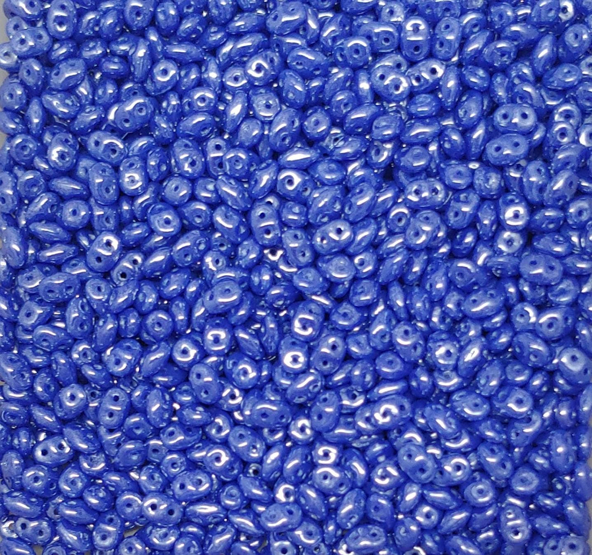 SuperDuo Opaque Blue White Luster, Czech Glass 2-hole bead 2.5x5mm, 533050-14400