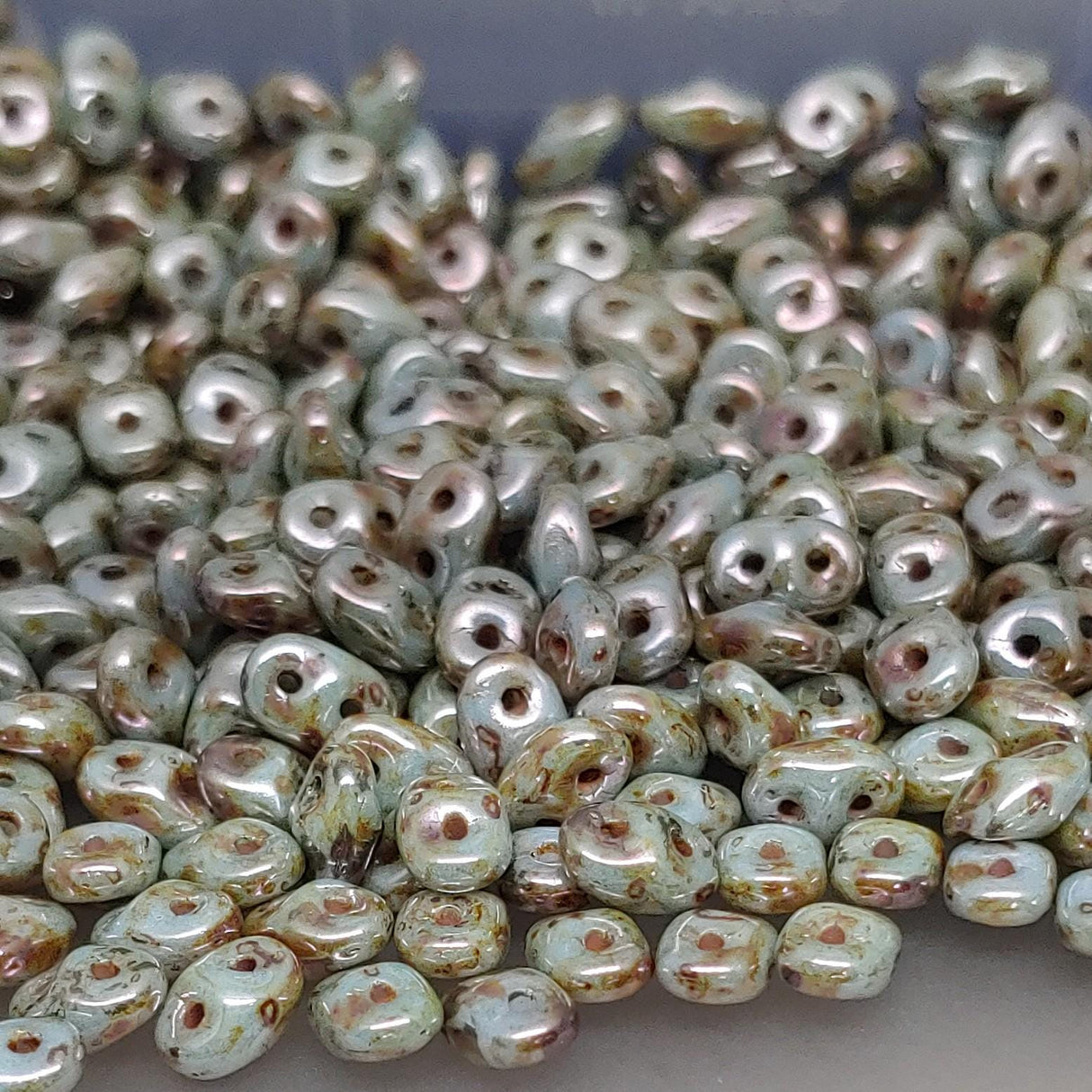 Chalk Lazure Blue SuperDuo, Czech Glass 2-hole bead 2.5x5mm, 03000-65431, 10 grams