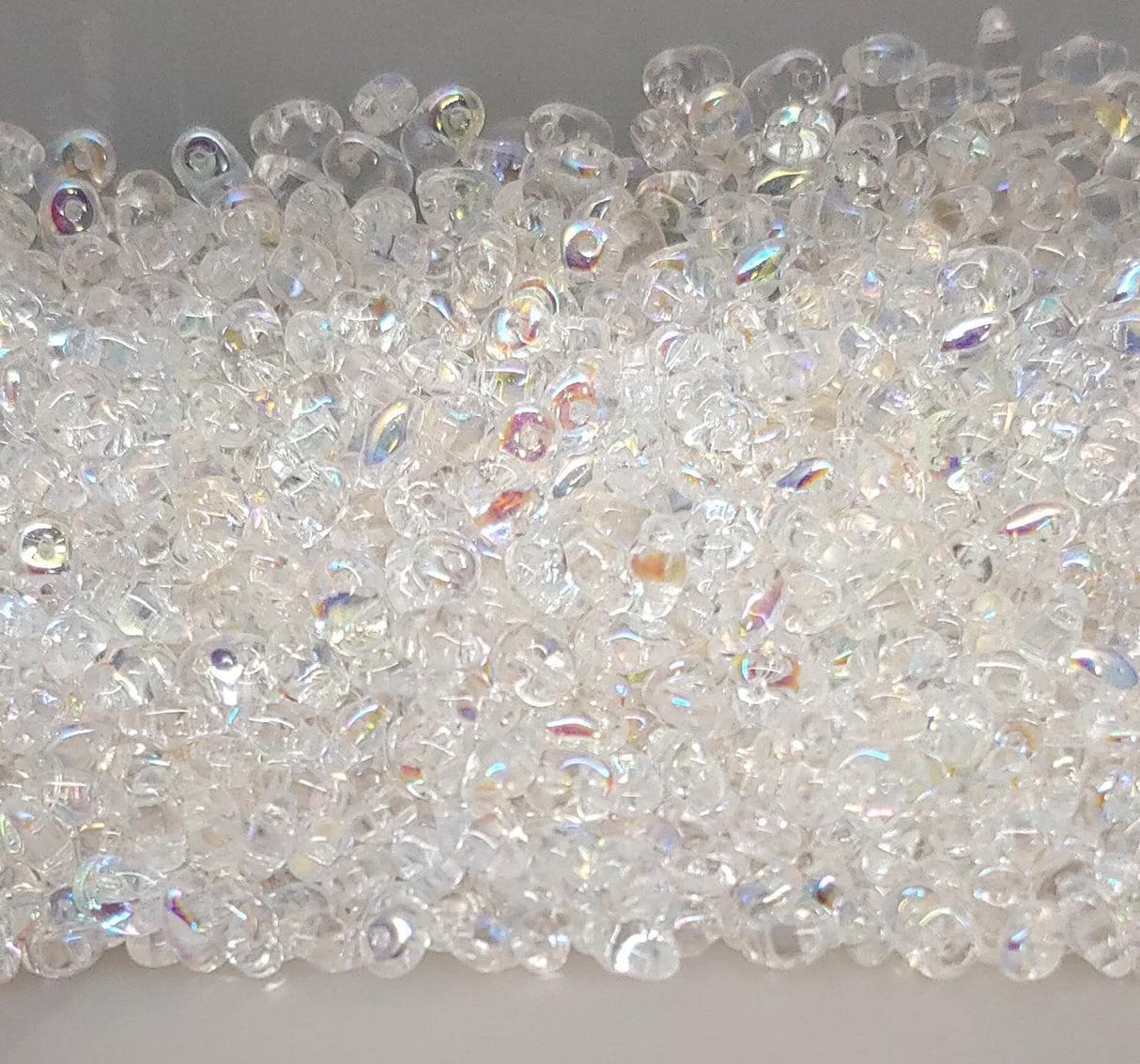 SuperDuo Crystal AB, 2 hole bead 2.5x5mm Czech Glass Beads, 10 grams