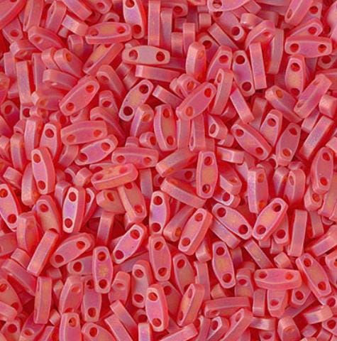Miyuki Tila Beads, Tila, Half Tila or Quarter Tila, Matte Transparent Red Orange AB-140FR, 5 grams