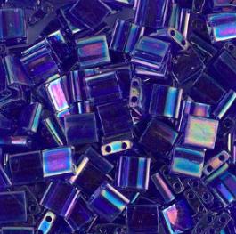 Miyuki Tila Beads-Tila, Half Tila or Quarter Tila Transparent Cobalt AB-177, 5 grams