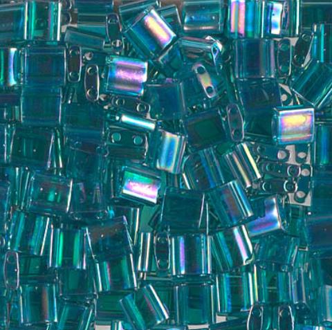 Miyuki Tila Beads-Tila, Half Tila or Quarter Tila Transparent Teal AB- 2458, 5 grams