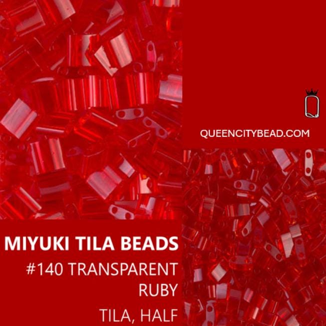 Miyuki Tila Beads-Tila, Half Tila or Quarter Tila Transparent Ruby - 140
