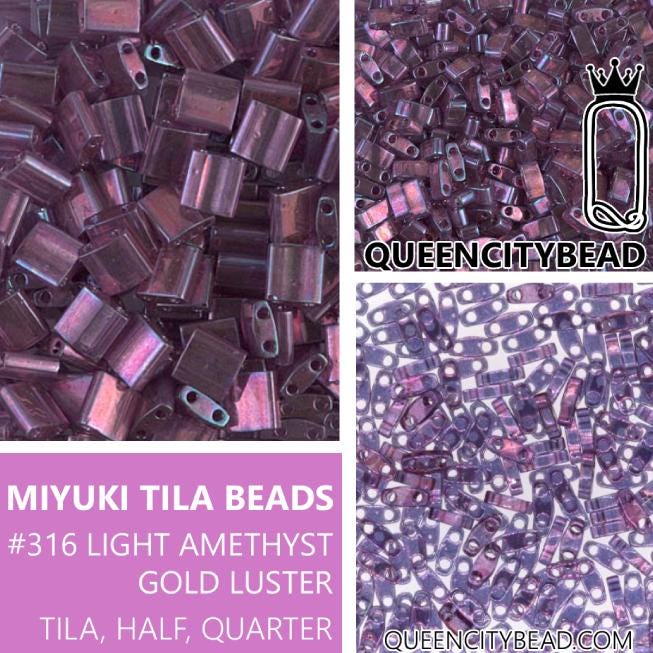 Miyuki Tila Beads-Tila, Half Tila or Quarter Tila Light Amethyst Gold Luster - 316