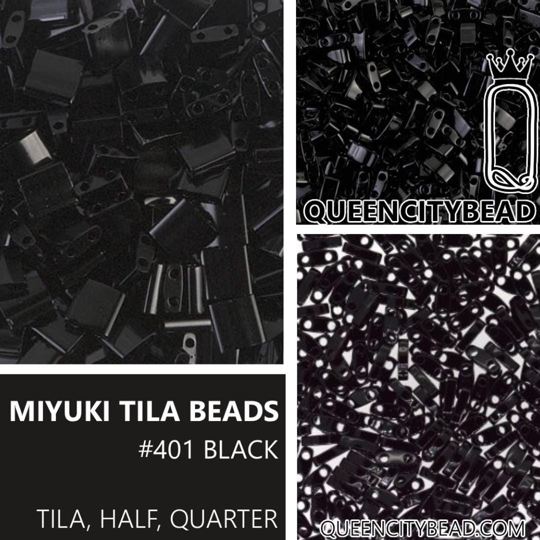 Miyuki Tila Beads, Tila, Half Tila or Quarter Tila, Black-401, 5 grams