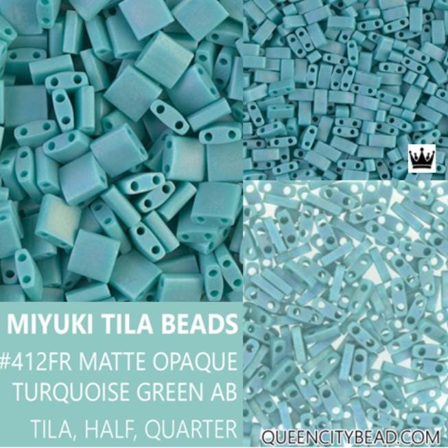 Miyuki Tila Beads-Tila, Half Tila or Quarter Tila Matte Opaque Turquoise Green AB- 412FR