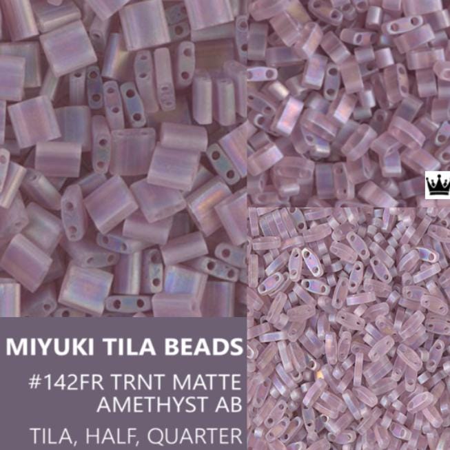 Miyuki Tila Beads-Tila, Half Tila or Quarter Tila Matte Transparent Smoky Amethyst AB - 142FR, 5 grams