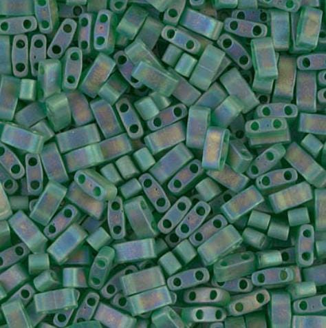 Miyuki Tila Beads, Tila, Half Tila or Quarter Tila, Matte Transparent Green AB - 146FR, 5 grams