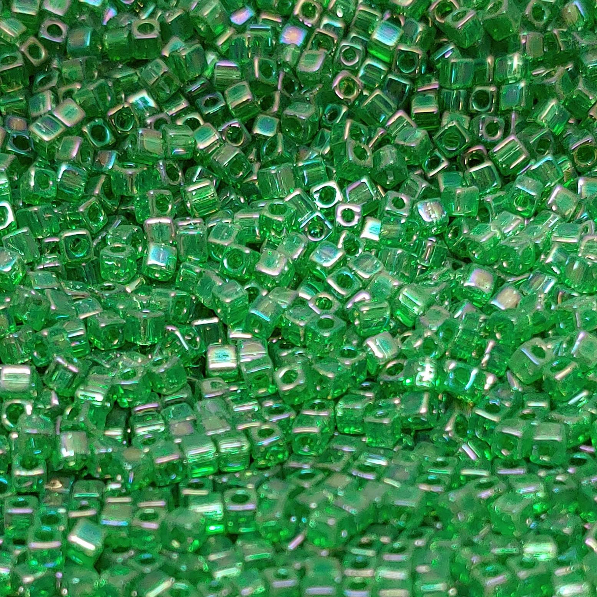 1.8mm Miyuki Cube Transparent Green AB SB18-179, 8 Grams