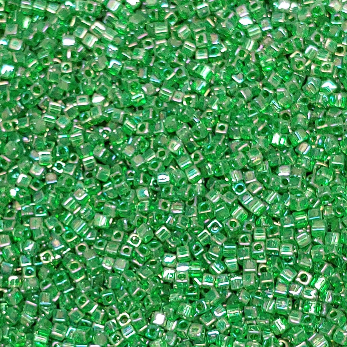 1.8mm Miyuki Cube Transparent Green AB SB18-179, 8 Grams