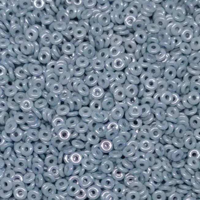 O Bead Chalk Blue Luster, 1X4MM Czech Glass 14464, 5 grams or 10 grams