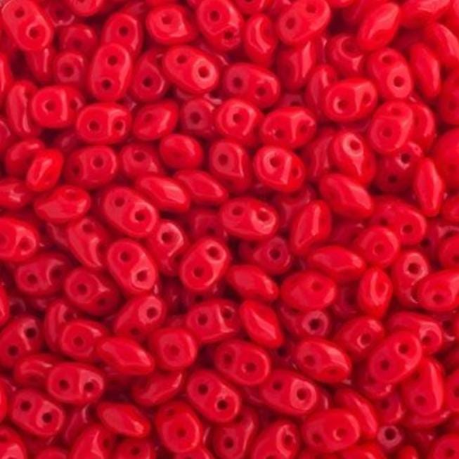 SuperDuo Opaque Coral Red, 2-hole bead 2.5mm x 5mm Czech Glass-93200