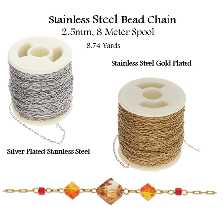 Stainless Steel Bead Chain Silver or Gold .25mm-8 meter spool-8.74 yards
