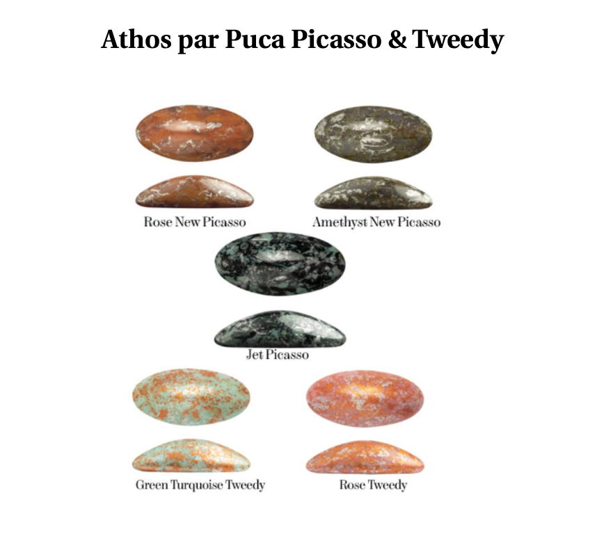Athos Oval Cabochon - Picasso & Tweedy, 20x10MM Czech Glass, Qty 4 Beads per color