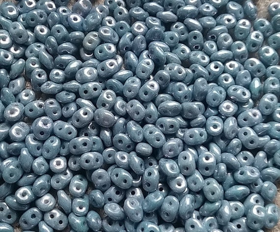 SuperDuo Chalk Blue Luster, 2 hole 2.5x5MM Czech Glass Bead, 03000-14464-10 Grams