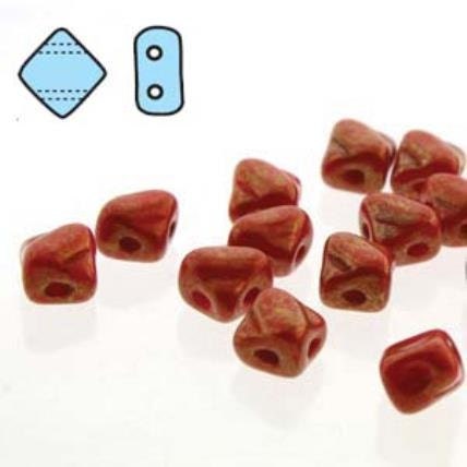 5mm Mini Silky Red Lumi, 2 hole 5mm Czech Glass, 205-93190-15495, 40 beads