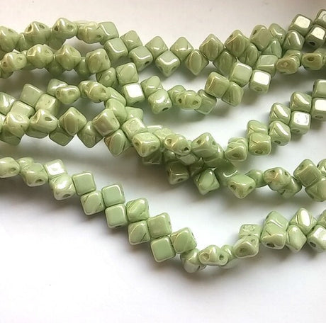 5mm Silky Light Green Luster, 2 hole 5mm Czech Glass, 40 beads, 02010-14457