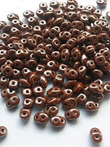 SuperDuo Opaque Chocolate White Luster, Czech Glass 2-hole bead 2.5x5mm, 13600-14400, 13.2grams