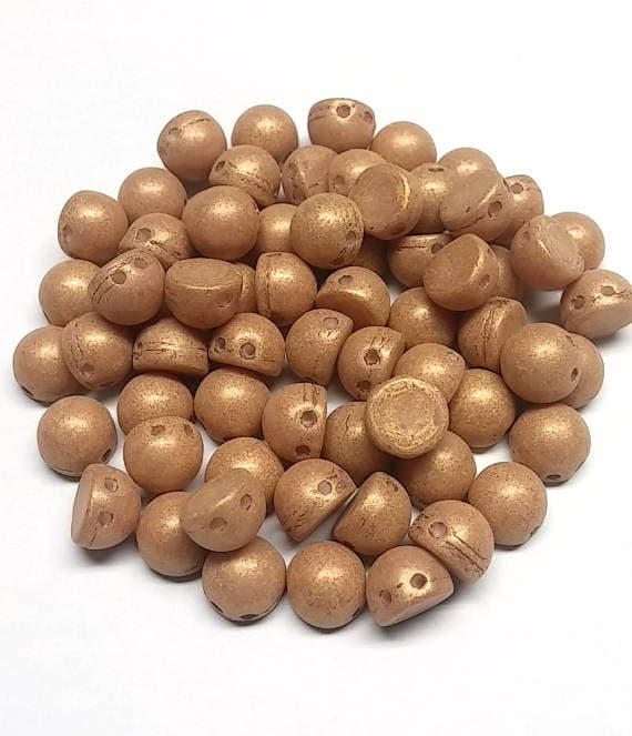 Pacifica Macadamia, 2 hole Cabochon Czech Glass Beads 7mm, 7 Beads PS1006