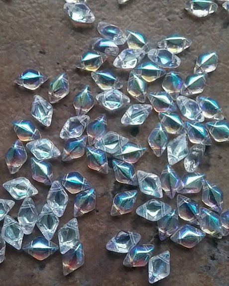 GemDuo Crystal AB, 2-Hole Czech beads 8x5mm, 28701-50 beads