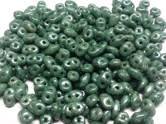 SuperDuo Chalk Green Luster, Czech Glass 2 hole beads 2.5x5mm 03000-14459, 10.7 grams