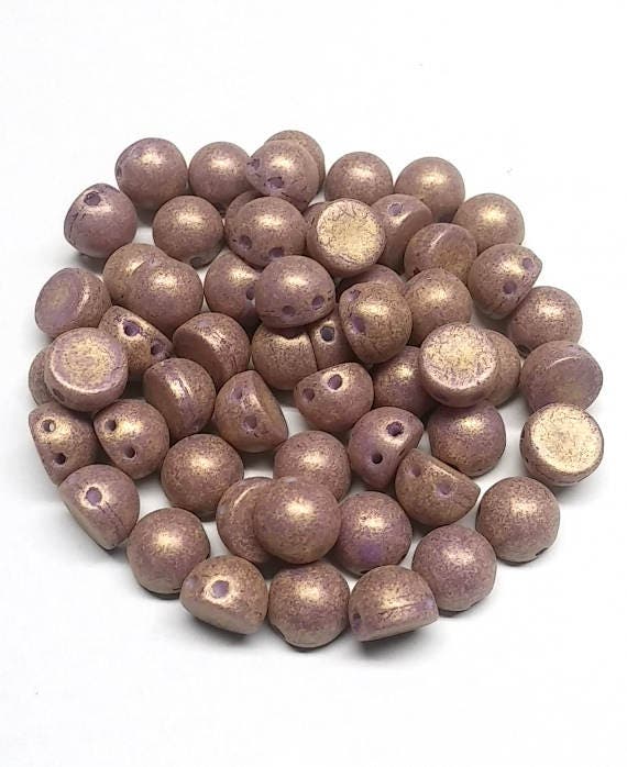 Pacifica Fig, 2 hole Cabochon Czech Glass Beads 7mm, 15 Beads PS1008