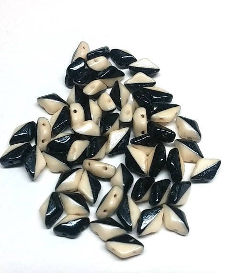 GemDuo Duets Blk/White Beige or Blk/White Lilac, 2-Hole Czech glass, 18.6 grams or 20 grams Choose a color-"Marked Down"