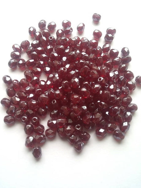 4mm Garnet Shimmer, Fire Polish Czech glass faceted round, 9010 14400 100 beads
