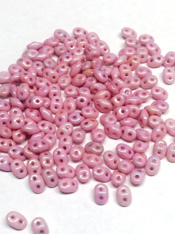 Superduo Chalk Lila Luster, 2-hole bead 2.5x5mm Czech Glass-10 grams