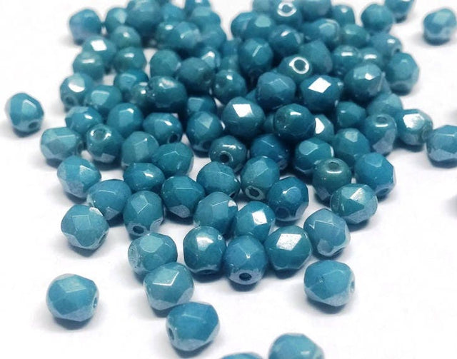 4mm Fire Polish Baby Blue Luster, Czech glass faceted round bead, 14464-50 beads