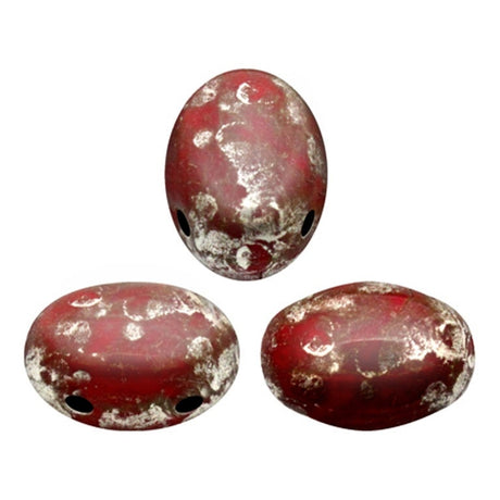 Samos® par Puca® Opaque Light Coral Lady Bug 25 BEADS - 2 Hole Czech Glass Beads, 5x7mm, 93400/86904