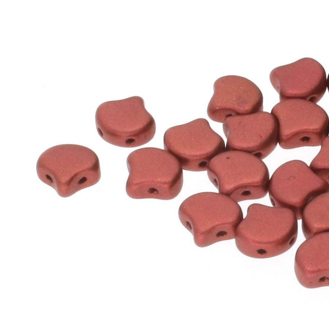 Ginko Bead Bronze Fire Red, 2 hole Czech Glass beads, 00030-01750, Qty 34 Beads