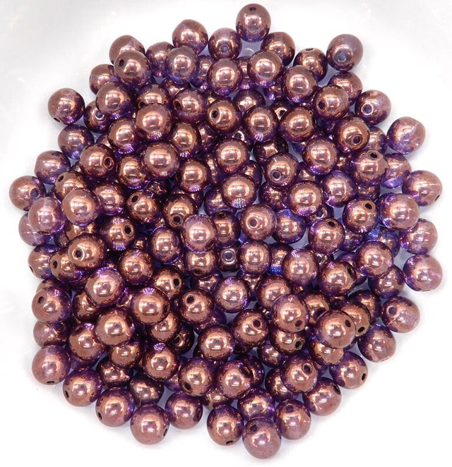 6mm Round Crystal Lila Vega Luster Glass Beads, 00030-15726 - 25 beads