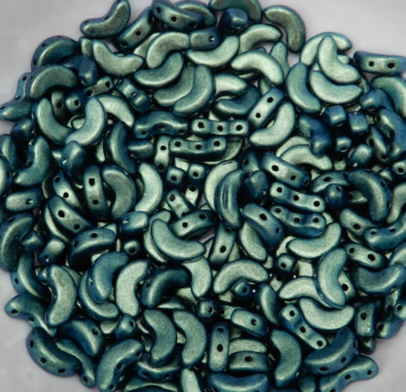 Arcos par Puca Metallic Matte Turquoise Green, 3-Hole 5X10MM Czech Glass, 23980-94104-30 Beads