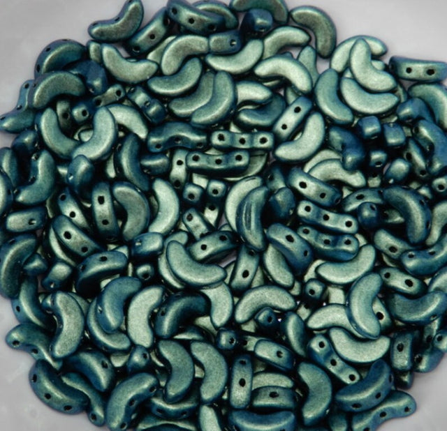 Arcos par Puca Metallic Matte Turquoise Green, 3-Hole 5X10MM Czech Glass, 23980-94104-30 Beads