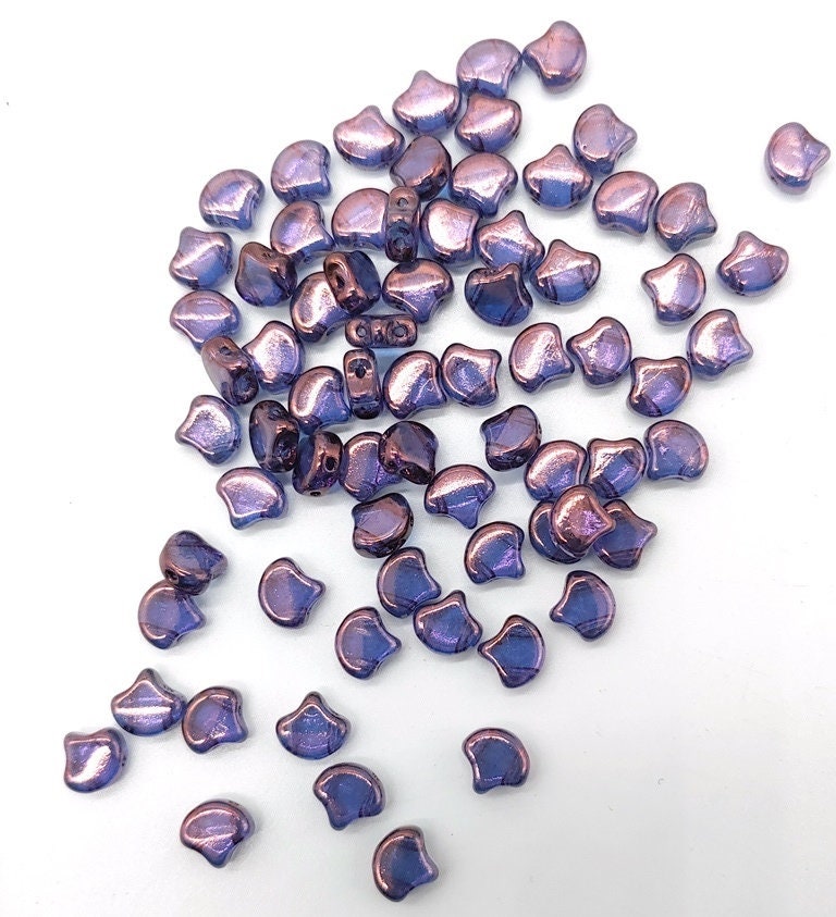 Ginko Bead Luster Transparent Amethyst, 2-Hole Czech Glass 7.5x7.5mm, 00030-15726-35 Beads