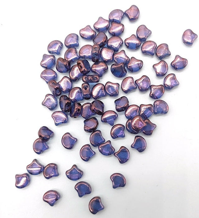 Ginko Bead Luster Transparent Amethyst, 2-Hole Czech Glass 7.5x7.5mm, 00030-15726-35 Beads