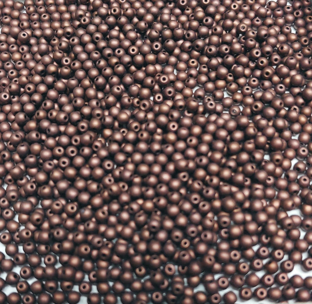 3mm Round Jet Bronze Matte Czech Glass Beads, 23980-84415