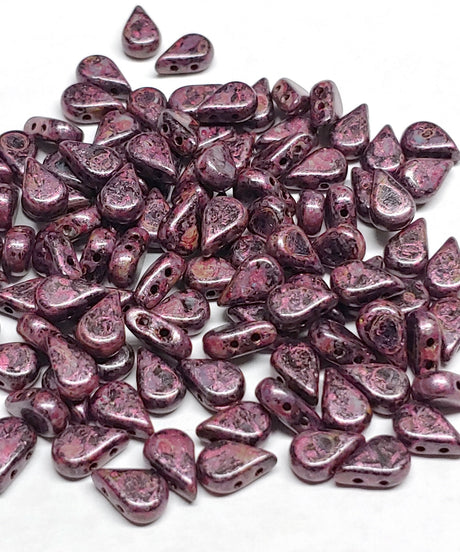 Amos® par Puca® Paris Metallic Matte Violet Spotted, 2-Hole Czech Glass 5x8mm, 23980-65327